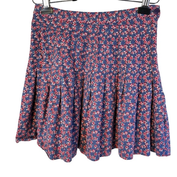 Campagnie Internationale Express Dresses & Skirts - Vtg Pleated Mini Skirt Women's Sz 14 Floral Roses Multi Pink Blue Side‎ Zip